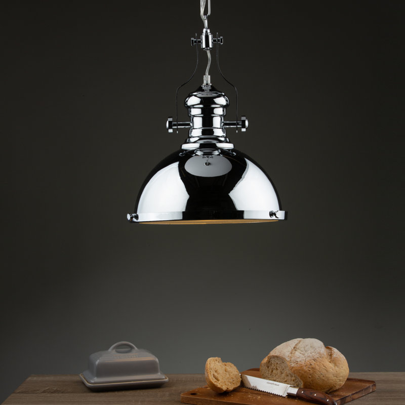 Ian 1 - Light Dome Pendant, Polished Chrome, 140cm H x 32cm W x 32cm D