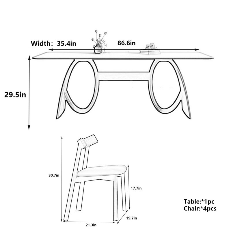 Table de salle à manger Vintage, H 29,5 po x L 86,6 po x l 35,4 po