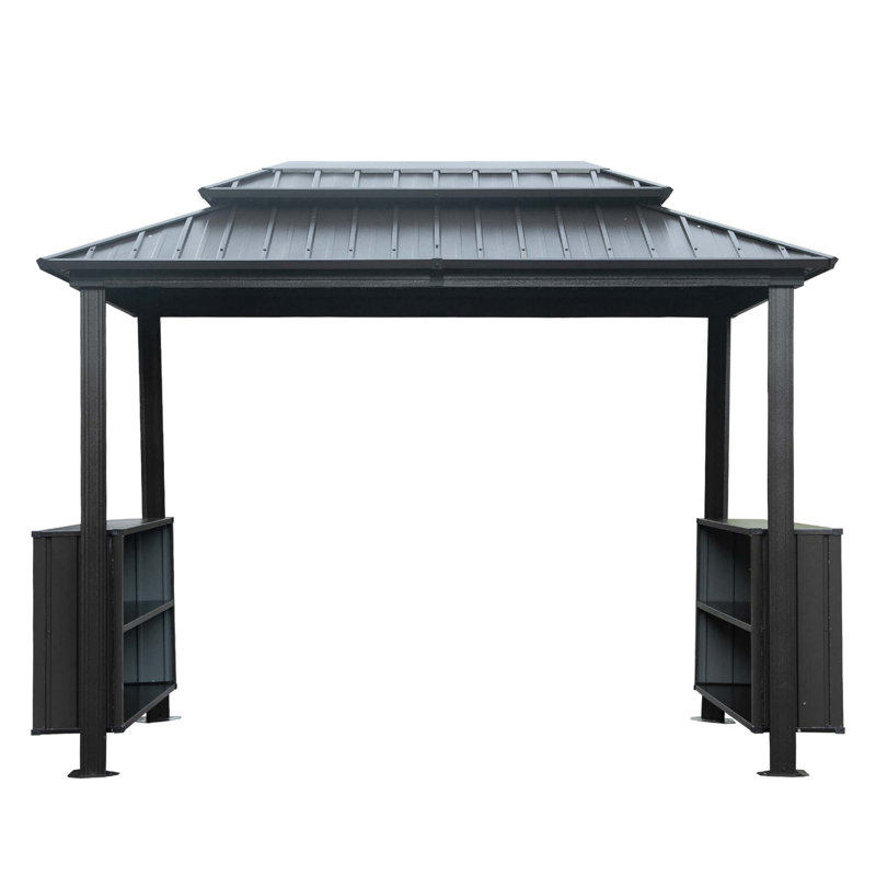 6X10ft Hardtop Grill Gazebo, Outdoor BBQ Gazebo With Double Galvanized Steel Roof, Patio Grill Canopy With 2 Storage Cabinets And Ceiling Hooks For Backyard, Lawn, Garden