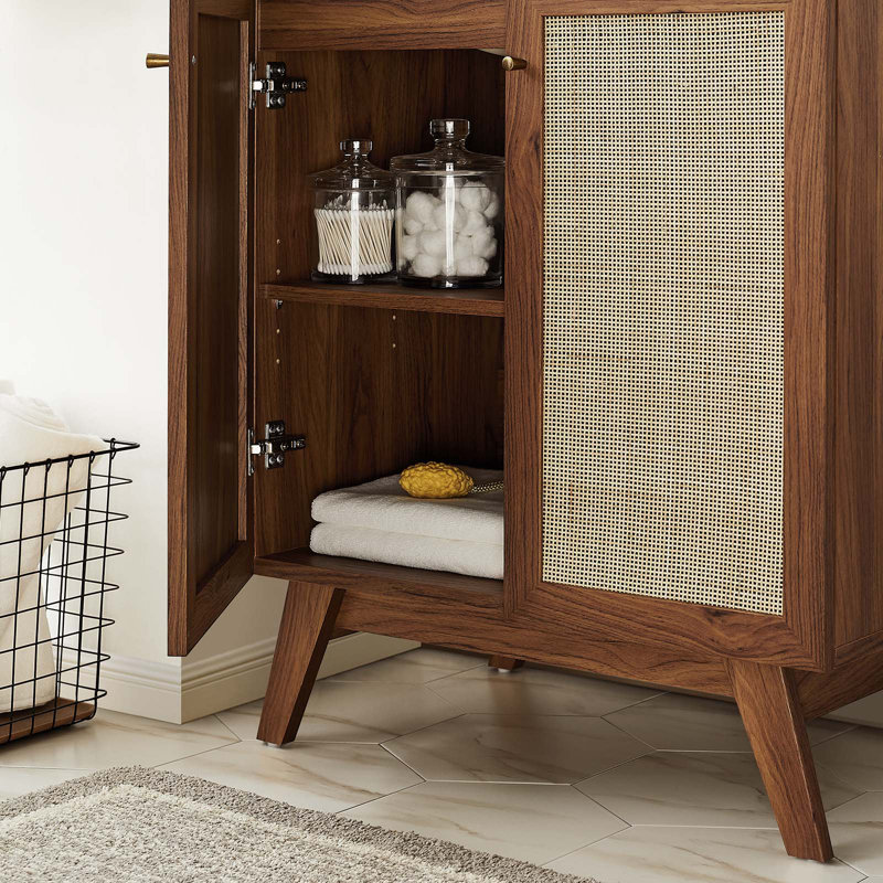 Modway Soma 30'' Free Standing Single Bathroom Vanity with Manufactured Wood Top, White, Walnut