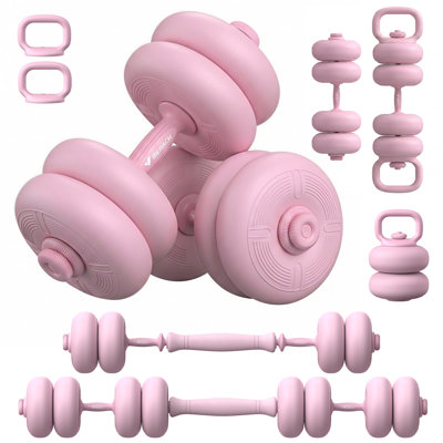 MERACH 45LBS Adjustable Dumbbell Set, 5-in-1 Soft Dumbbell Barbell and Kettlebell with Locking Collars for Home Gym, Pink