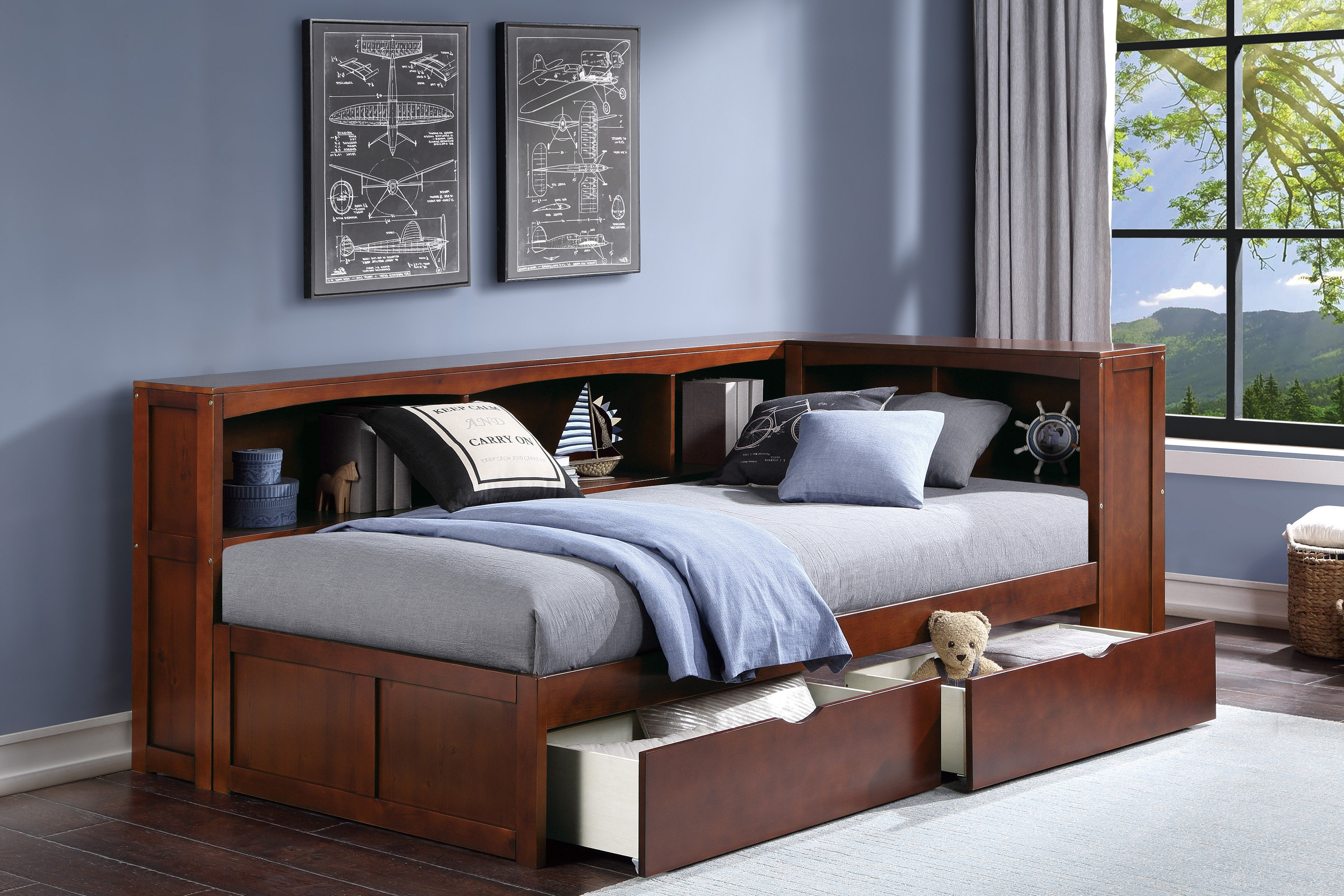 Cozzy Design Welch Twin Bookcase Corner Bed With Storage Boxes | Wayfair