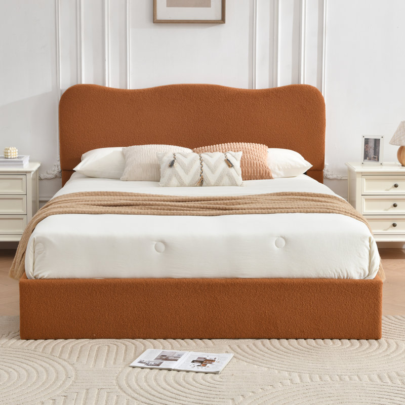 Lit plateforme tapissier Bensu Boucle, Double, Brun