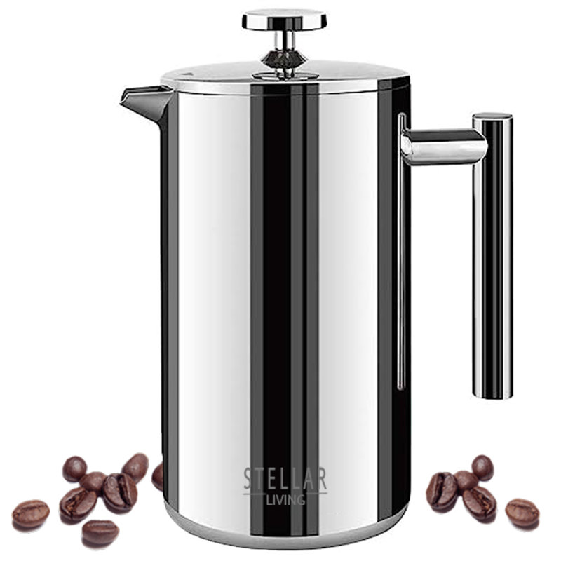 Cafetière French Press, cafetière à saveur maximale avec filtration supérieure, capacité de 2 tasses, argent, Abn5m010-ss