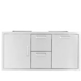 Mont Alpi Signature 260 Series 42"W x 21"H Commercial Grade 304 Stainless Steel Outdoor Kitchen Island BBQ Grill Access Door + Double Drawer & Roll-Out Trash Bin Combo with Traditional and Contemporary Style Handle Sets - Made in USA - Lifetime Warranty