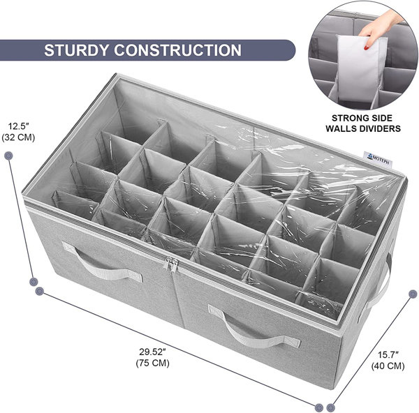 Moteph Shoe Organizer Closet Storage Solution with Clear Cover & Adjustable Dividers for Shoes, Handbags, Blankets, Linen, Cloth