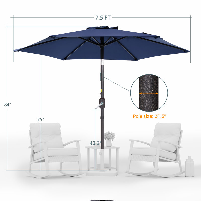 Parasol de marché hexagonal de 7,5 pi pour le marché, parasol de table d'extérieur avec bouton inclinable et manivelle, protection contre les rayons UV toutes saisons pour terrasse de jardin