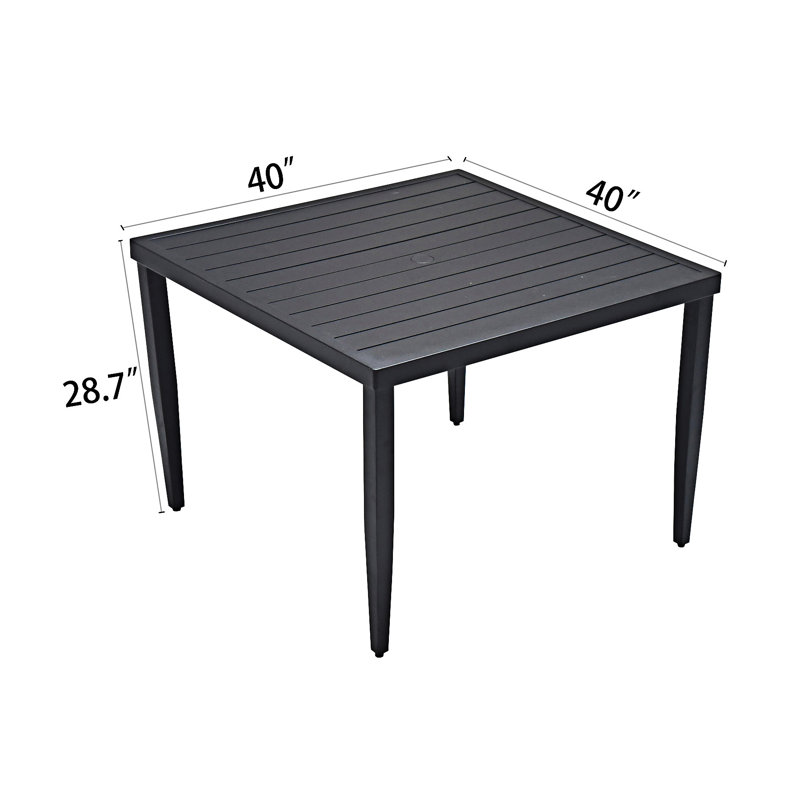 Table de salle à manger d'extérieur en aluminium avec trou pour parasol