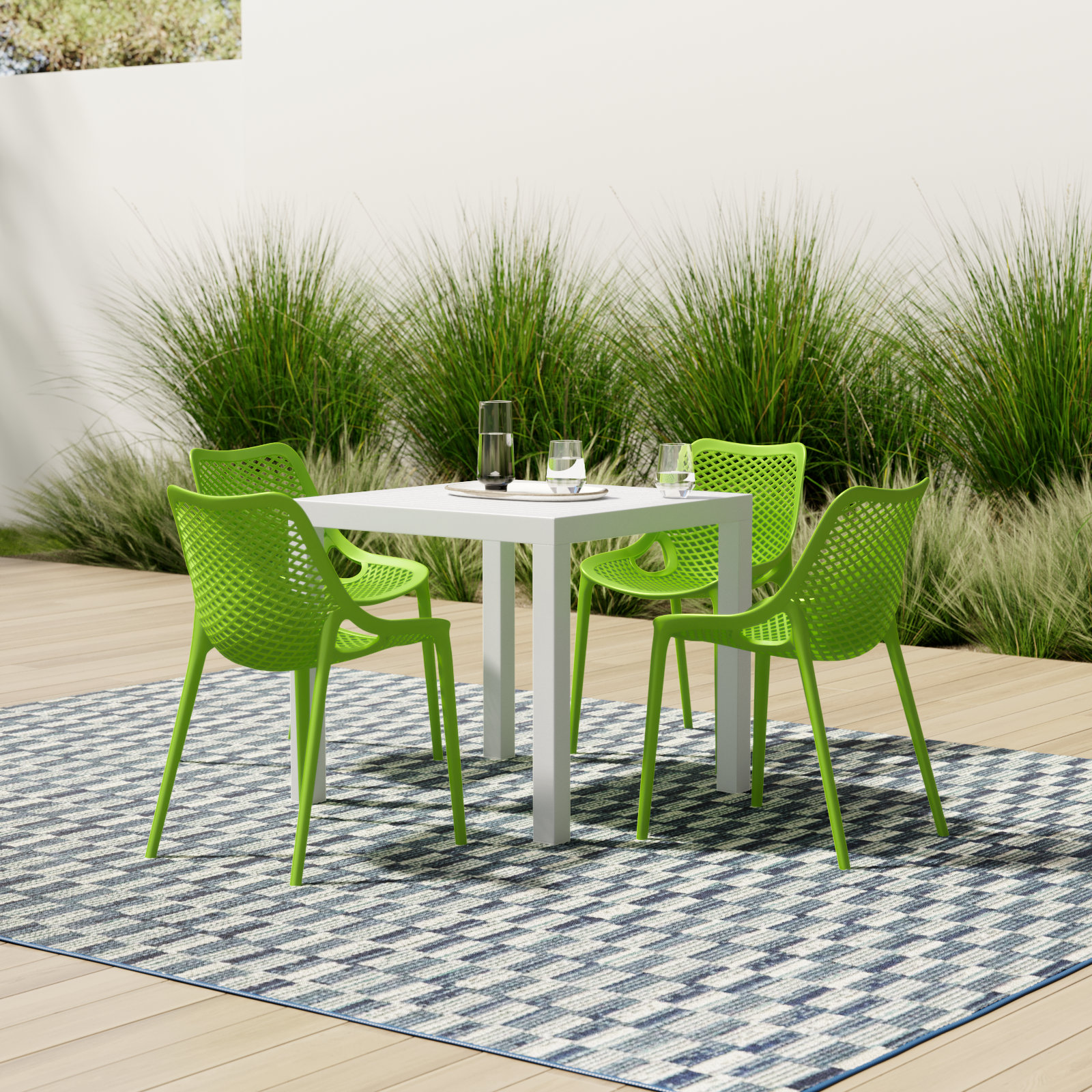 Asherton 32" Patio Dining Set, White/Tropical Green
