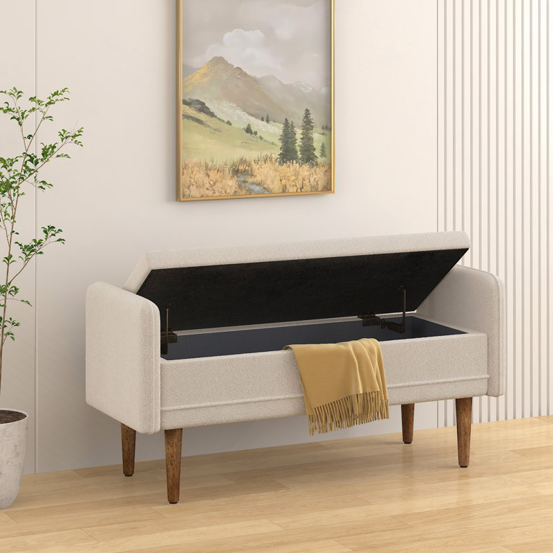 Teddy Velvet Storage Stool, ,With Storage Space, Suitable For Apartments, Living Rooms And Bedrooms, Beige