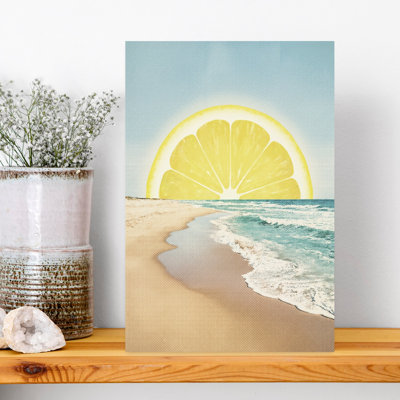 «Lemon Summer Shore», impression d'art abstrait côtier rétro dynamique