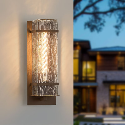 H13.4” Brown Outdoor Wall Lamp with E26 Sockets & Textured Glass Shades, for Porch Garage,Doorway,Patio,Front Door