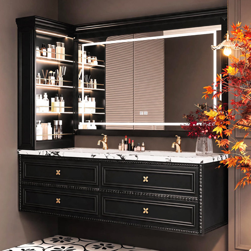 Armoire de salle de bain rétro, H 21,7 po x l 59 po x P 21,7 po, Noir