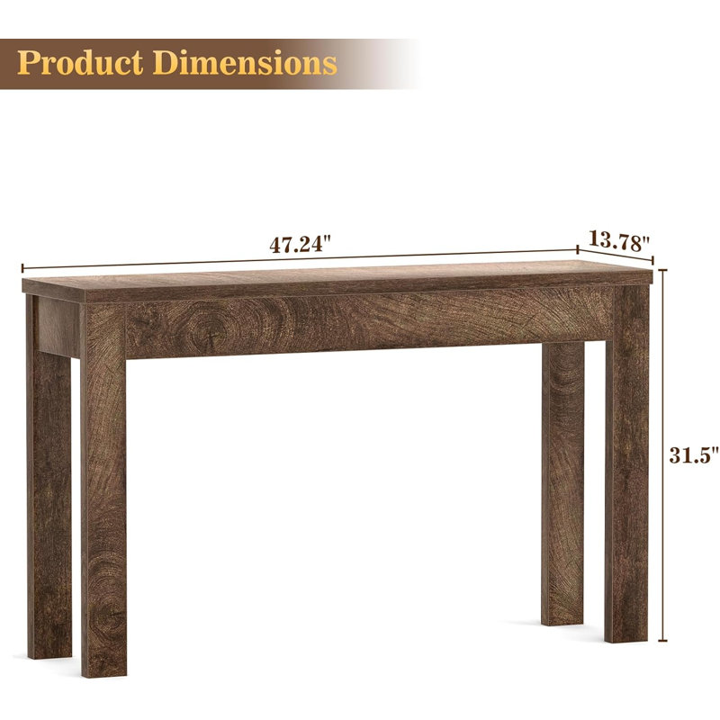 Table d'entrée 47 po en bois de style campagnard, tables de canapé étroites et longues derrière le canapé. Chêne craquelé