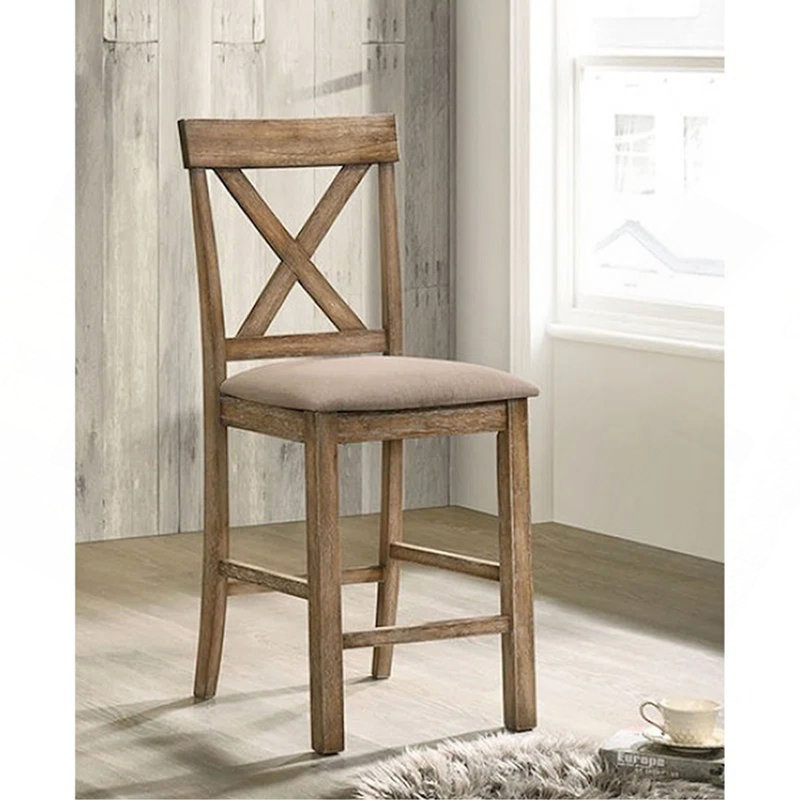 Ensemble de 2 chaises à hauteur de comptoir revêtues de lin, brun clair et chêne vieilli