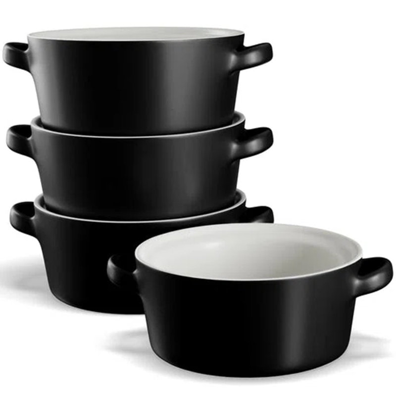 kook Soup Crocks, Ceramic Stackable Bowls, Set of 4, Black