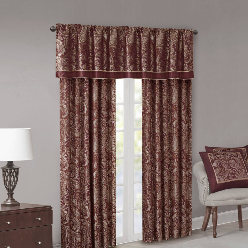 Aubrey Jacquard Burgundy Curtain Panel Pair 50x84", 50" W x 84" L, Burgundy