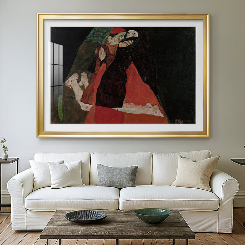 Cardinal and Nun (Caress) -Egon Schiele-Gallery, 1912, 26,5 x 36,5, Impression encadrée, Doré