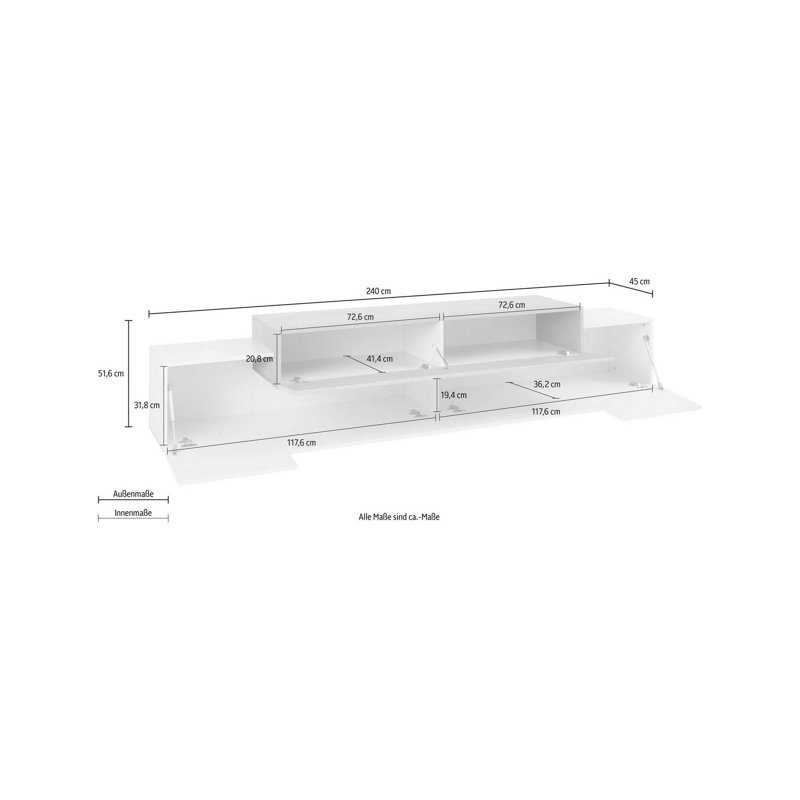 Beudan 240cm Sideboard, White