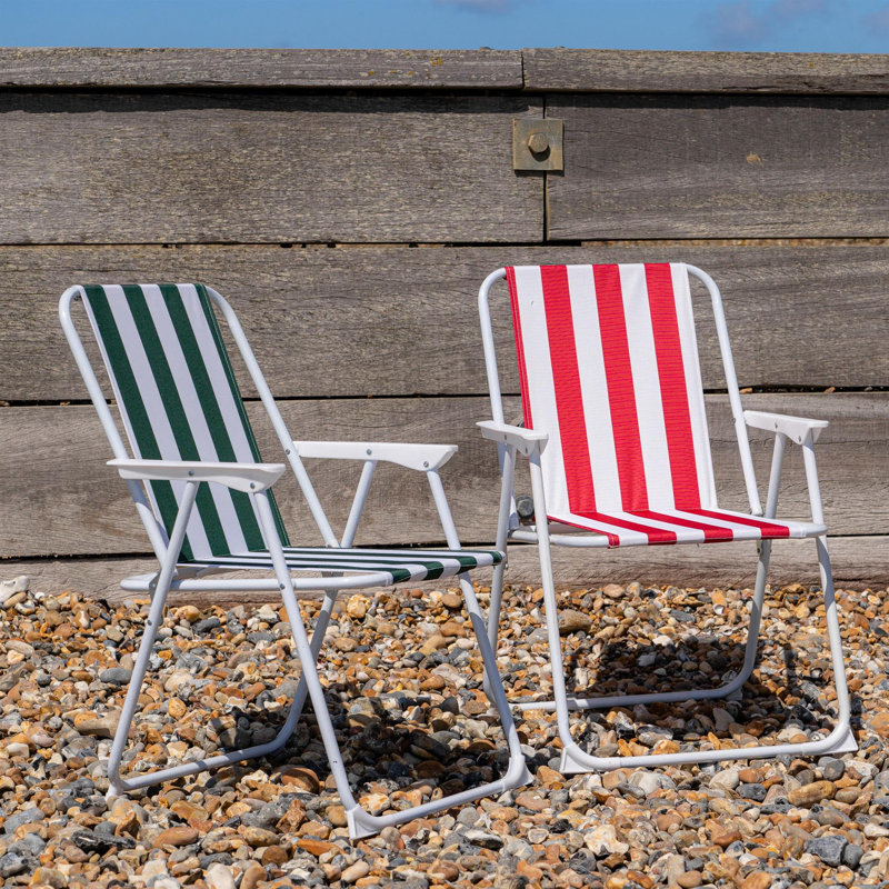 Harbour Housewares Folding Metal Beach Chairs, Blue/Red
