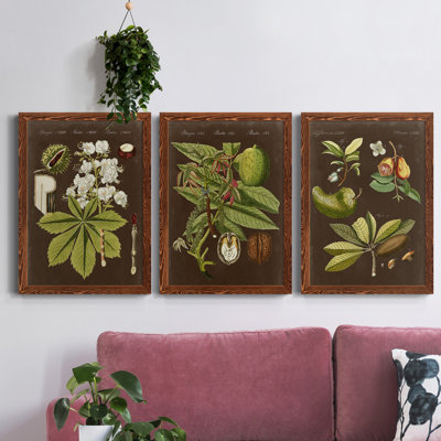 Châtaignier sur suède - Ensemble de 3 peintures sur toile encadrées
