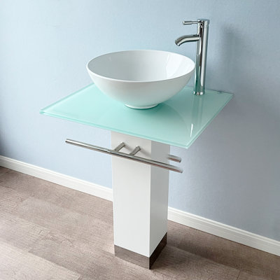 QieRao BV019S 35'' Tall Oval Pedestal Bathroom Sink with Faucet and Drain