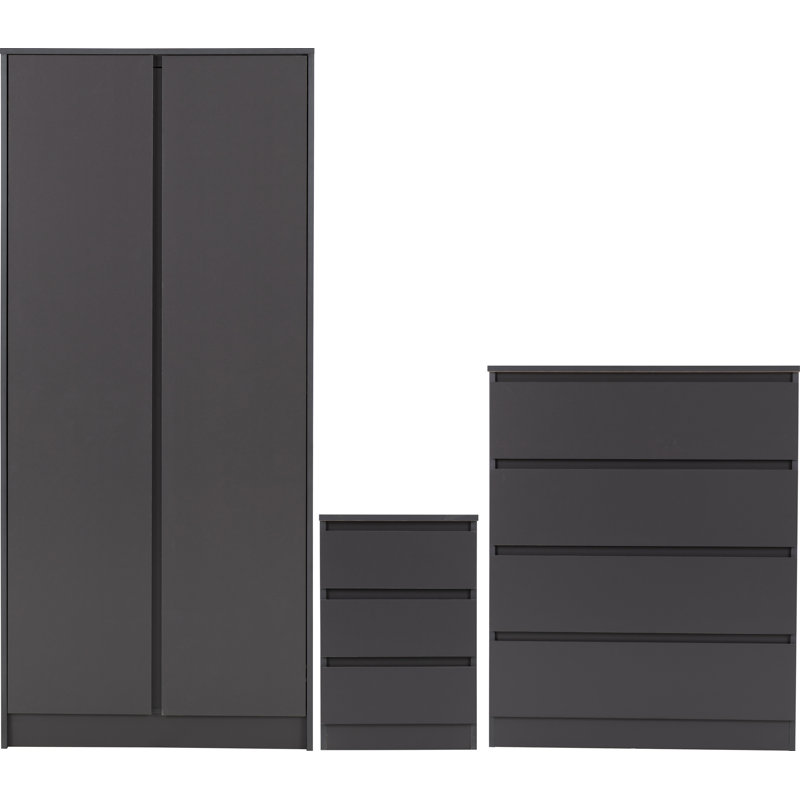 Braunstein 3 Piece Bedroom Set, 3 Pcs: Nightstand, 2 Dressers, Grey