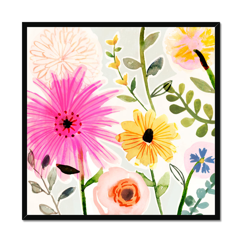 Floral Pop I by Victoria Borges - Painting on Canvas, Black Framed Paper Print, 95cm H x 95cm W
