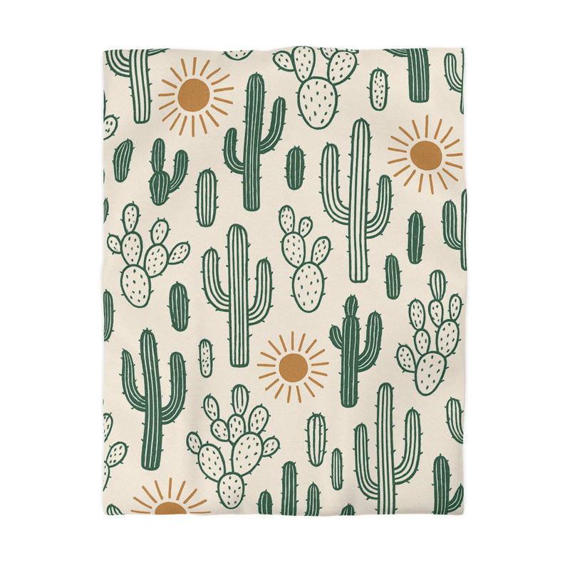 Microfiber Duvet Cover Boho Style, Design 17, Twin Duvet Cover, Green/Yellow/Cream