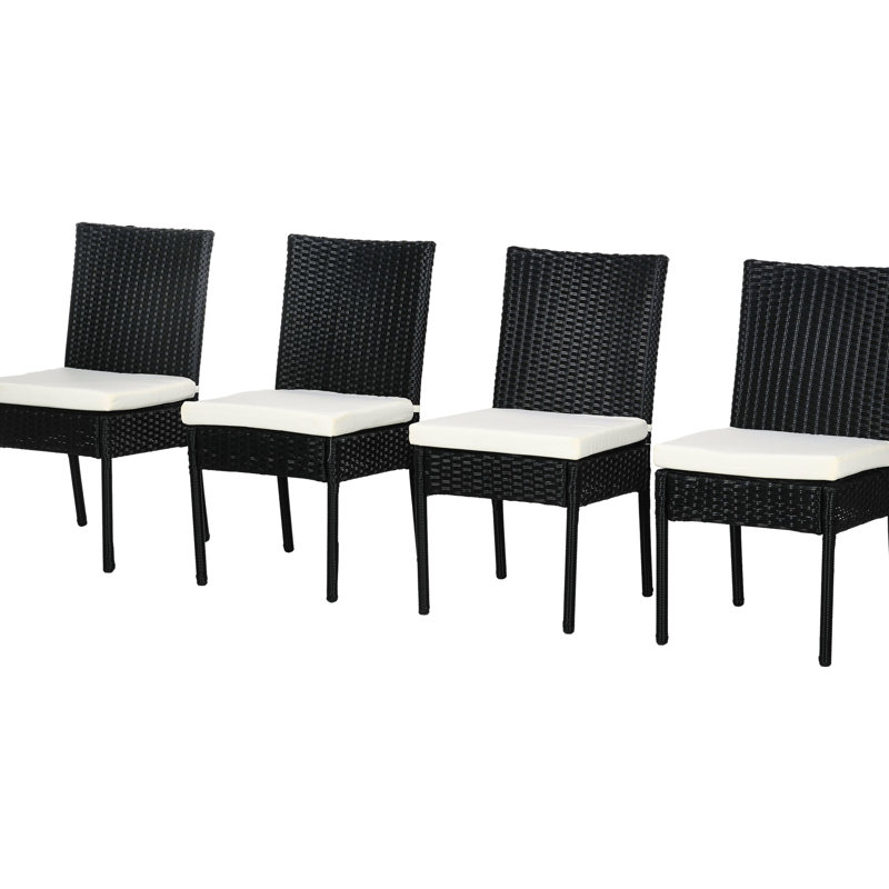 Patio Dining Chairs Of 4, Creamtone. Pe Outdoor With Cushions And Backrests. For Deck, Porch, Garden. Superior Comfort Assurance. /Water . Metal Reinforced. 264 Lbs Weight Capacity. 17.04 In D X