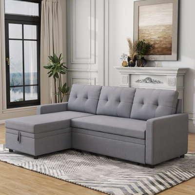 209Cm Linen Square Arms Sofa Bed