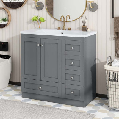 Meuble-lavabo autoportant de style Shaker de 36 pouces avec lavabo Shonteria