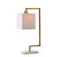 Lampe de table moderne en métal avec bras à double courbure, base en marbre et abat-jour carré en tissu