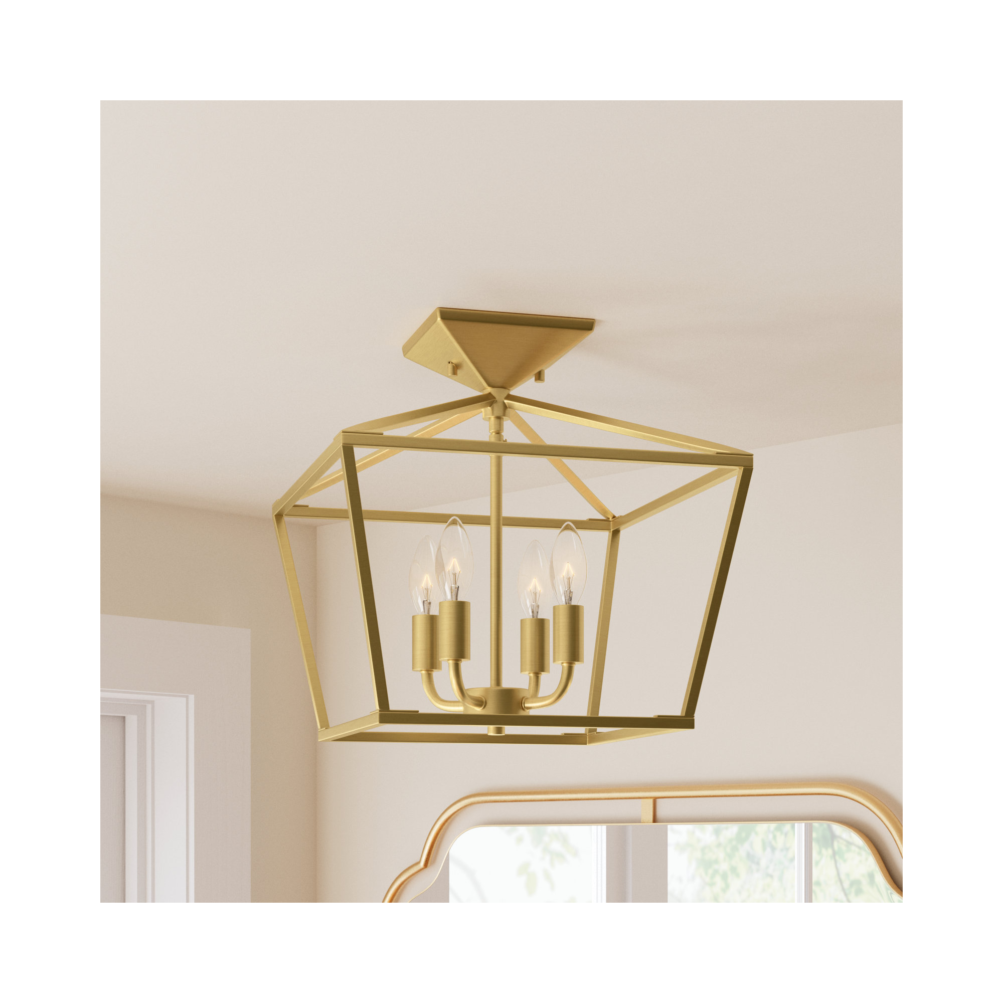 Hastings 4 Light Semi Flush Mount, Warm Brass