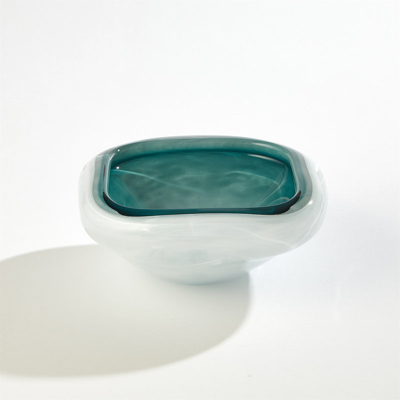Square Cased Glass Bowl-Azure, 3.75" H x 9" W x 9" D