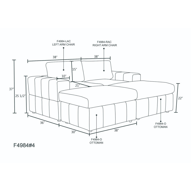 Canapé modulaire rembourré 4 pièces Benuel, Velours côtelé vert