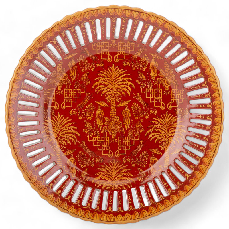 Assiette en porcelaine peinte à la main, rouge / blanc / jaune