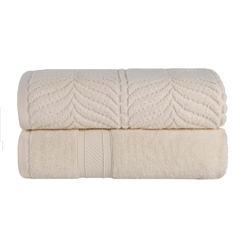Telemanus Chevron Zero Twist Solid and Jacquard Cotton Bath Sheet, Ivory