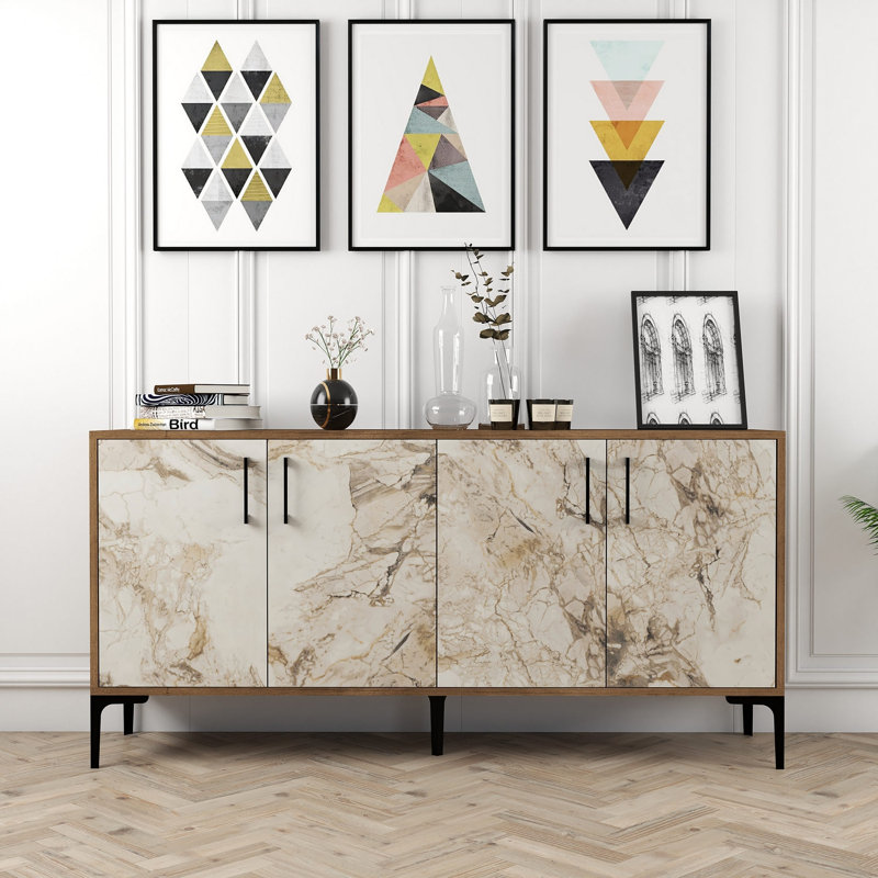 Console Jerin, Marbre blanc / noyer, Noyer