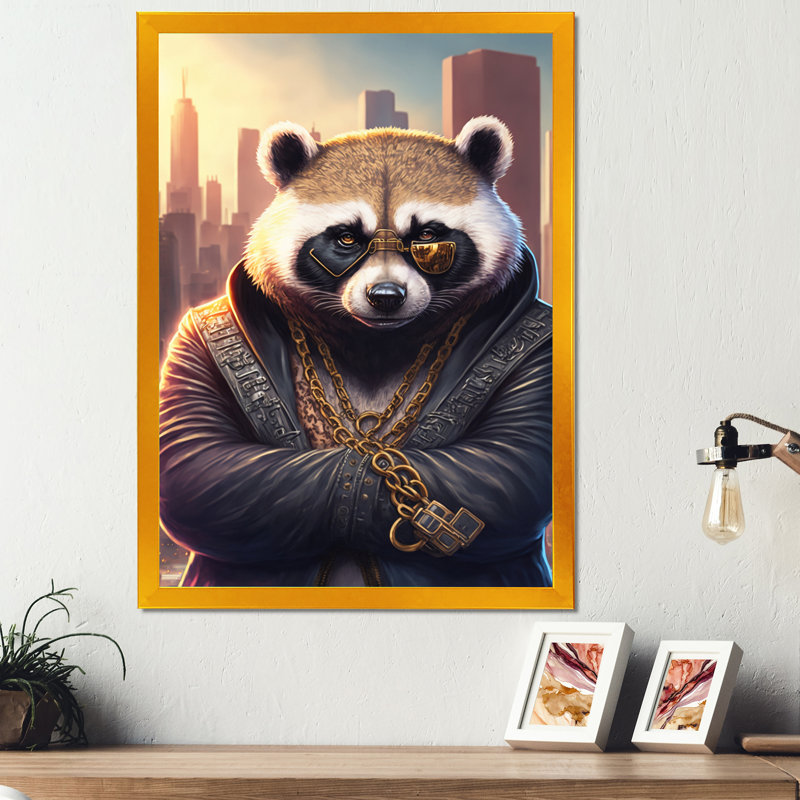 «Panda Gangster in NYC II», impression sur toile, Impression dorée sur toile encadrée, H 40 po x l 30 po x P 1,5 po