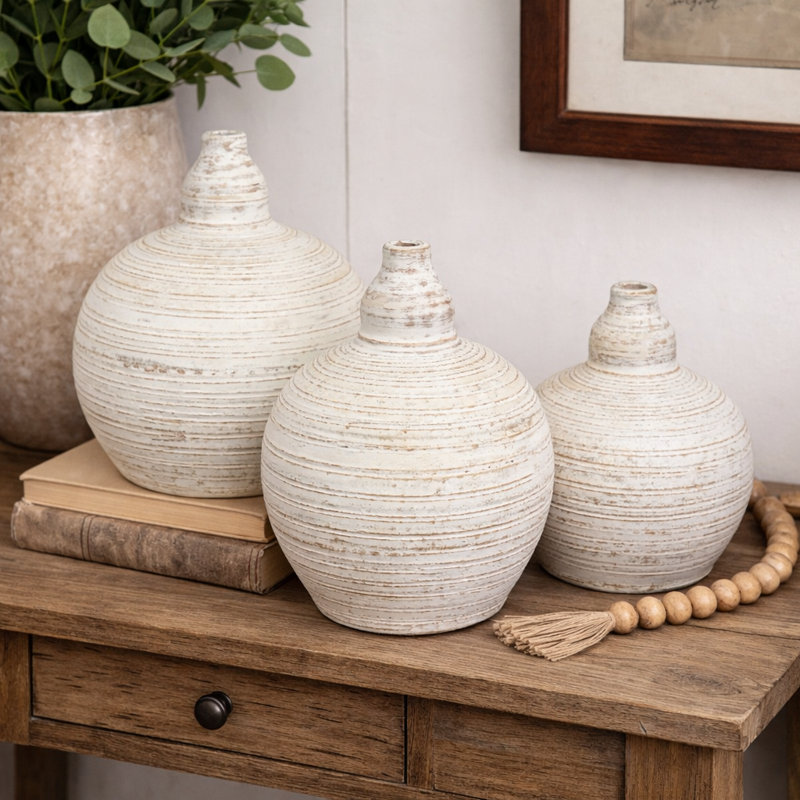 Trio de pots en argile Heritage en blanc