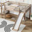 Lit simple mezzanine bas avec glissade, échelle, barrières de sécurité, lit mezzanine simple en bois d'hévéa, naturel