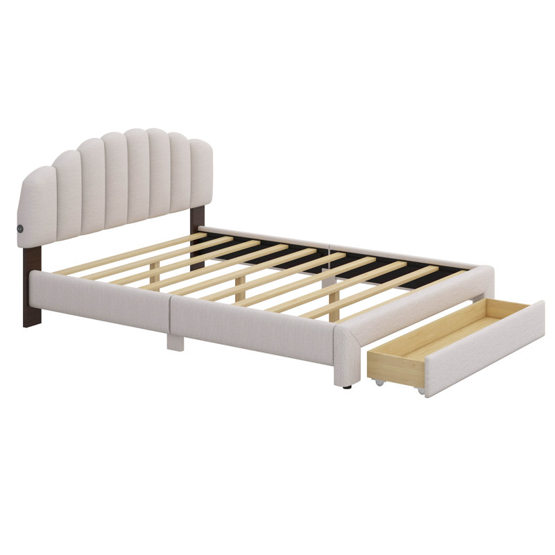 Lit plateforme tapissier Teddy, Beige