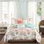 Courtepointe 6 pièces avec coussins, corail double / grand, coquillages imprimés, étoile de mer et coraux, mélange de tissu doux, vermicelle, broderie côtière, coton lavable à la machine-126363564-126363563