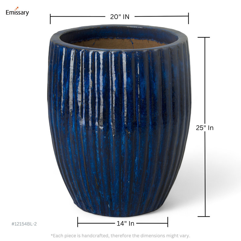 Pot de fleurs en céramique, Bleu, H 25 po x l 21 po x P 21 po