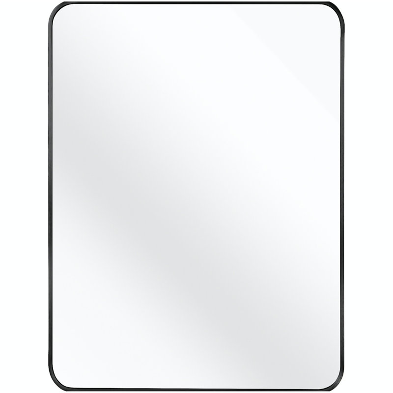 Miroir mural rectangulaire 30 x 40 pouces en métal noir pour salle de bain contemporaine - verre de 4 mm, aluminium rouille, addition avec cadre et fixation renforcée