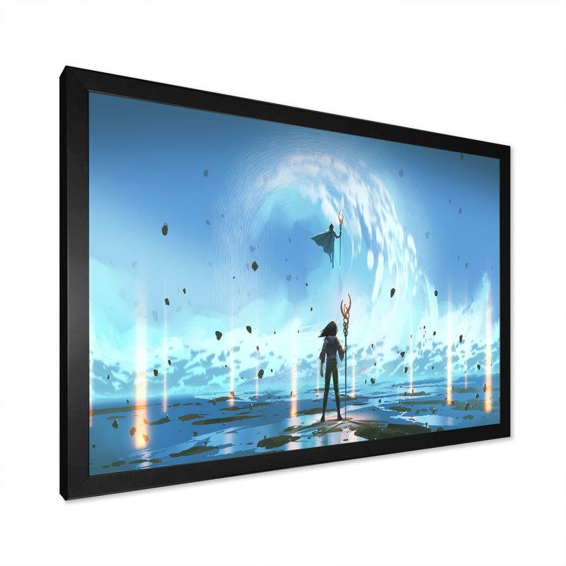 " Video Game Ocean Poseidon Knights ", Black Closed Corner Framed, 8" H x 12" W x 1" D