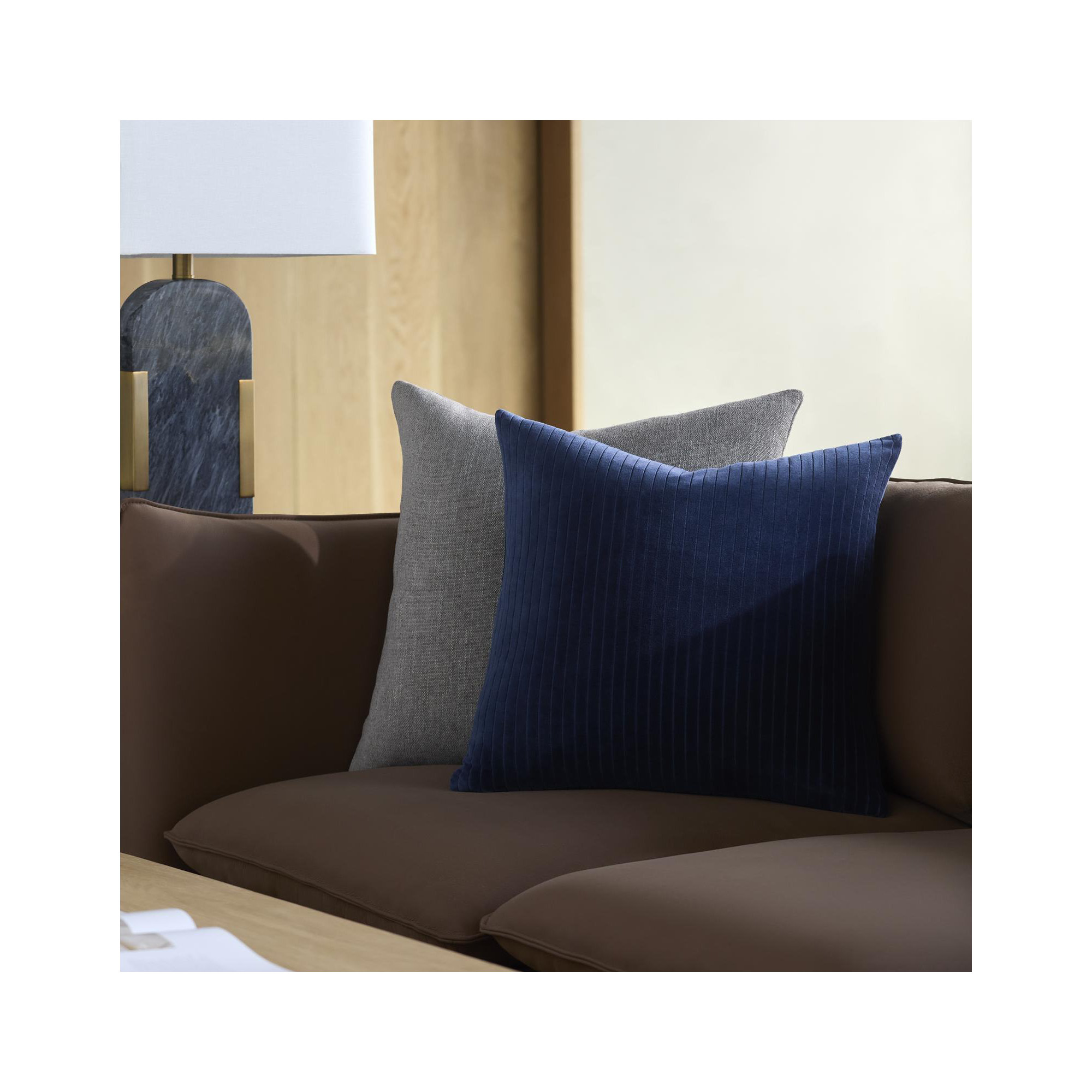 Cotton Throw Pillow, Down, Dark Blue, 22" x 22"