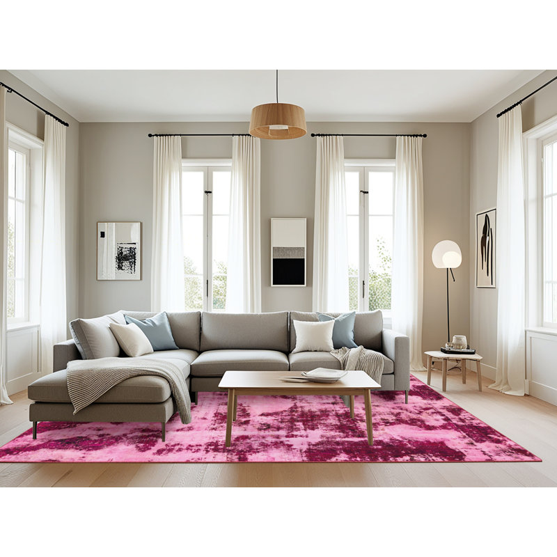 Tapis rose en laine Power Loom, Rectangle 8 pi x 12 pi