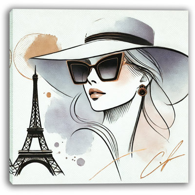 «Parisian Chic Lady with Eiffel Tower», art mural sur toile